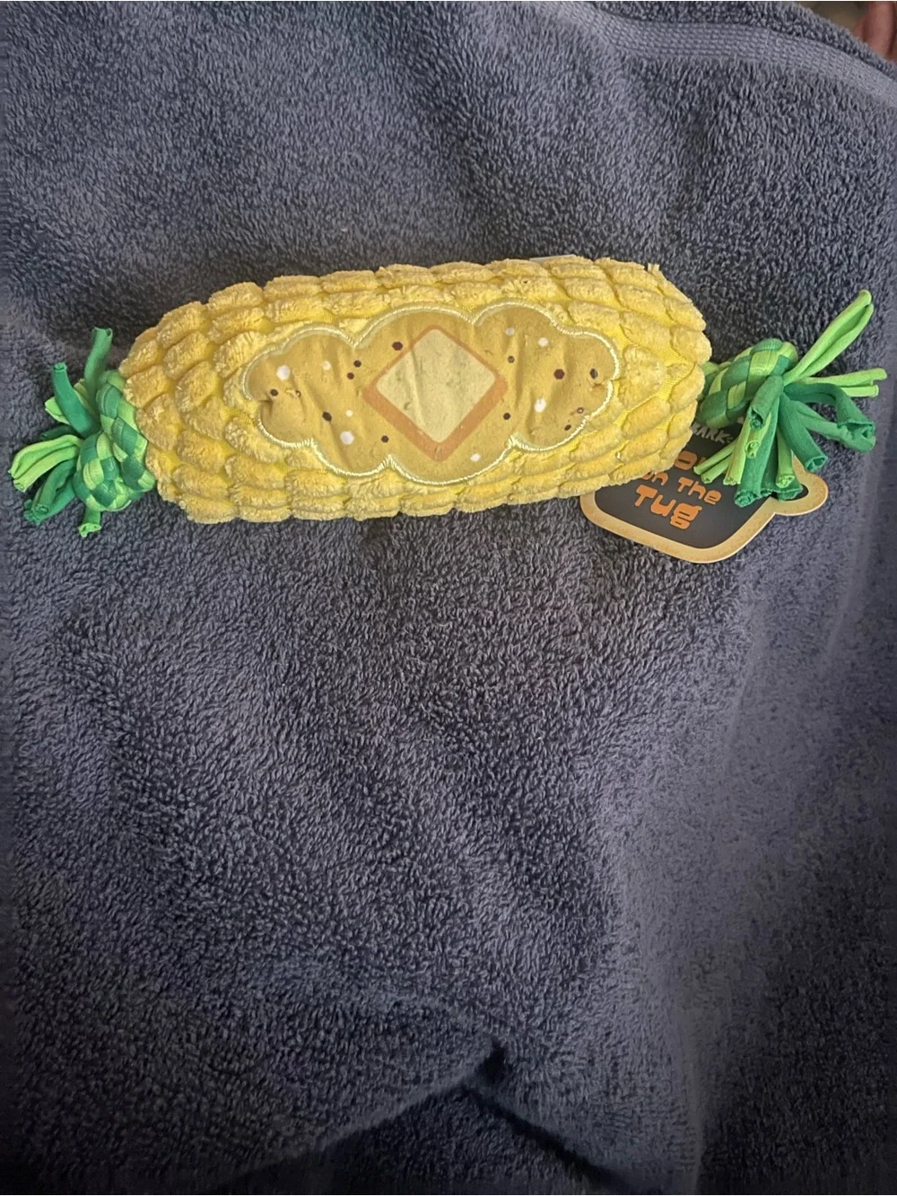 Bark Yellow Corn Cob Plush Dog Toy with Green Rope Ends